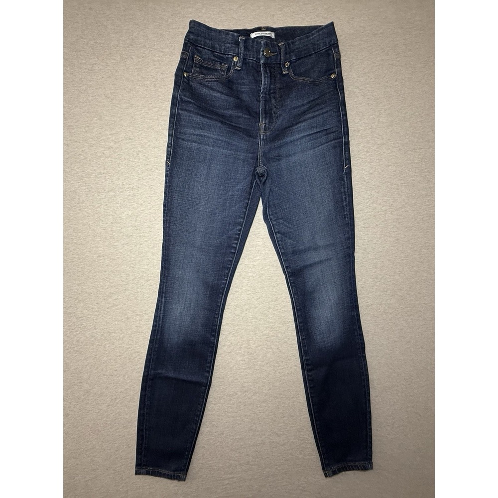 Good American Woman's Good Waist Dark Blue Wash Jeans Strech Fit Size 2/26